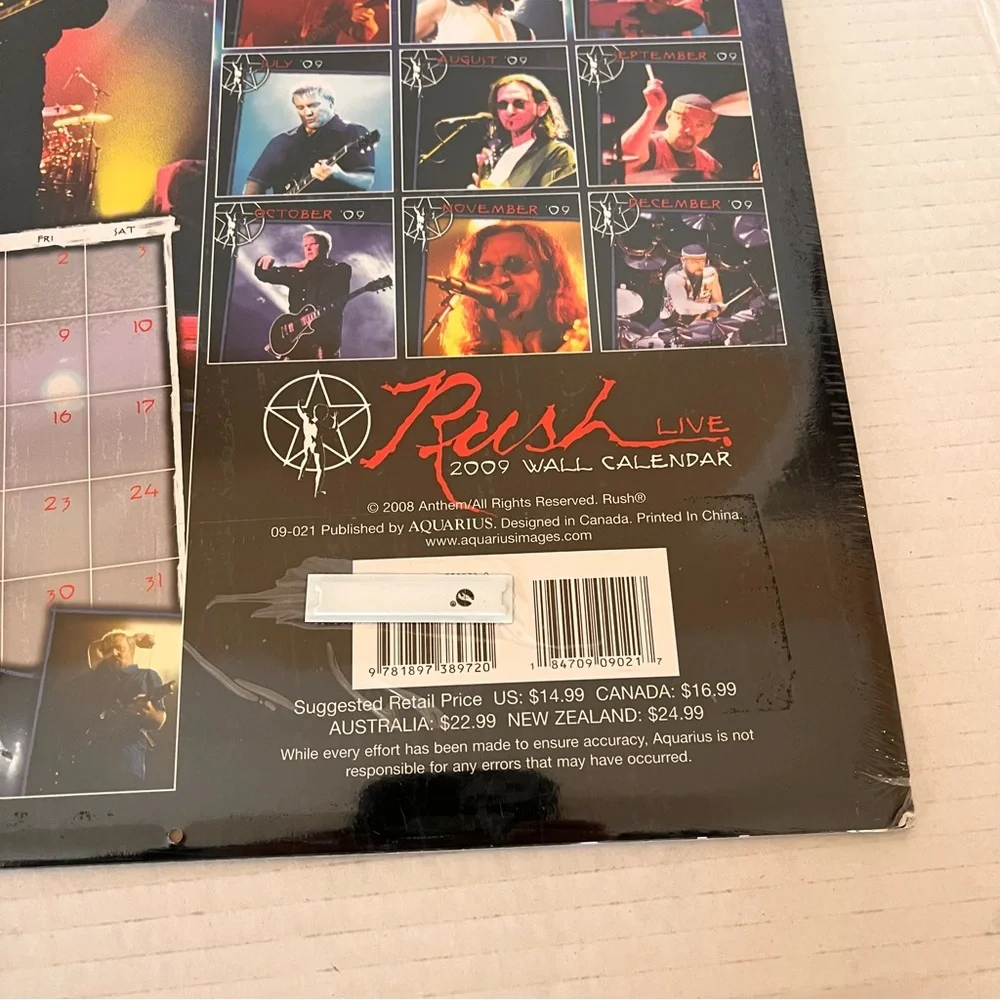 Rush Live 2009 Wall Calendar Pictures Of Band Trio Rock Band New Sealed